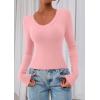 image:imagePRETTYGARDEN Womens Long Sleeve T Shirts 2026 Fall Trendy Deep V Neck Slim Fit Basic Crop Tops Casual Going Out TopPink
