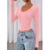 image:imagePRETTYGARDEN Womens Long Sleeve T Shirts 2026 Fall Trendy Deep V Neck Slim Fit Basic Crop Tops Casual Going Out TopPink