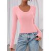 image:imagePRETTYGARDEN Womens Long Sleeve T Shirts 2026 Fall Trendy Deep V Neck Slim Fit Basic Crop Tops Casual Going Out TopPink