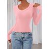 image:imagePRETTYGARDEN Womens Long Sleeve T Shirts 2026 Fall Trendy Deep V Neck Slim Fit Basic Crop Tops Casual Going Out TopPink