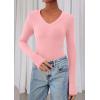 image:imagePRETTYGARDEN Womens Long Sleeve T Shirts 2026 Fall Trendy Deep V Neck Slim Fit Basic Crop Tops Casual Going Out TopPink