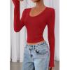 image:imagePRETTYGARDEN Womens Long Sleeve T Shirts 2026 Fall Trendy Deep V Neck Slim Fit Basic Crop Tops Casual Going Out TopRed
