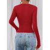 image:imagePRETTYGARDEN Womens Long Sleeve T Shirts 2026 Fall Trendy Deep V Neck Slim Fit Basic Crop Tops Casual Going Out TopRed