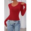 image:imagePRETTYGARDEN Womens Long Sleeve T Shirts 2026 Fall Trendy Deep V Neck Slim Fit Basic Crop Tops Casual Going Out TopRed