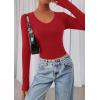image:imagePRETTYGARDEN Womens Long Sleeve T Shirts 2026 Fall Trendy Deep V Neck Slim Fit Basic Crop Tops Casual Going Out TopRed