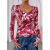 image:imagePRETTYGARDEN Womens Long Sleeve T Shirts 2026 Fall Trendy Deep V Neck Slim Fit Basic Crop Tops Casual Going Out TopRed Floral