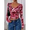 image:imagePRETTYGARDEN Womens Long Sleeve T Shirts 2026 Fall Trendy Deep V Neck Slim Fit Basic Crop Tops Casual Going Out TopRed Floral