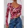 image:imagePRETTYGARDEN Womens Long Sleeve T Shirts 2026 Fall Trendy Deep V Neck Slim Fit Basic Crop Tops Casual Going Out TopRed Floral