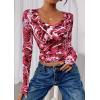 image:imagePRETTYGARDEN Womens Long Sleeve T Shirts 2026 Fall Trendy Deep V Neck Slim Fit Basic Crop Tops Casual Going Out TopRed Floral