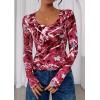 image:imagePRETTYGARDEN Womens Long Sleeve T Shirts 2026 Fall Trendy Deep V Neck Slim Fit Basic Crop Tops Casual Going Out TopRed Floral