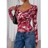 image:imagePRETTYGARDEN Womens Long Sleeve T Shirts 2026 Fall Trendy Deep V Neck Slim Fit Basic Crop Tops Casual Going Out TopRed Floral