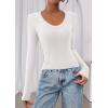 image:imagePRETTYGARDEN Womens Long Sleeve T Shirts 2026 Fall Trendy Deep V Neck Slim Fit Basic Crop Tops Casual Going Out TopWhite