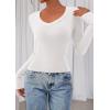image:imagePRETTYGARDEN Womens Long Sleeve T Shirts 2026 Fall Trendy Deep V Neck Slim Fit Basic Crop Tops Casual Going Out TopWhite