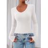 image:imagePRETTYGARDEN Womens Long Sleeve T Shirts 2026 Fall Trendy Deep V Neck Slim Fit Basic Crop Tops Casual Going Out TopWhite