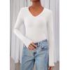 image:imagePRETTYGARDEN Womens Long Sleeve T Shirts 2026 Fall Trendy Deep V Neck Slim Fit Basic Crop Tops Casual Going Out TopWhite
