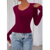 image:imagePRETTYGARDEN Womens Long Sleeve T Shirts 2026 Fall Trendy Deep V Neck Slim Fit Basic Crop Tops Casual Going Out TopWine Red