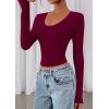 image:imagePRETTYGARDEN Womens Long Sleeve T Shirts 2026 Fall Trendy Deep V Neck Slim Fit Basic Crop Tops Casual Going Out TopWine Red