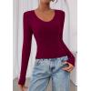 image:imagePRETTYGARDEN Womens Long Sleeve T Shirts 2026 Fall Trendy Deep V Neck Slim Fit Basic Crop Tops Casual Going Out TopWine Red
