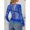image:imagePRETTYGARDEN Womens Mesh Long Sleeve Spring Top 2026 Trendy Summer See Through Sheer Blouse Fitted Going Out Layering ShirtsFloral Brilliant Blue