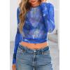image:imagePRETTYGARDEN Womens Mesh Long Sleeve Spring Top 2026 Trendy Summer See Through Sheer Blouse Fitted Going Out Layering ShirtsFloral Brilliant Blue