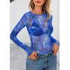 image:imagePRETTYGARDEN Womens Mesh Long Sleeve Spring Top 2026 Trendy Summer See Through Sheer Blouse Fitted Going Out Layering ShirtsFloral Brilliant Blue