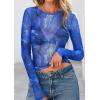 image:imagePRETTYGARDEN Womens Mesh Long Sleeve Spring Top 2026 Trendy Summer See Through Sheer Blouse Fitted Going Out Layering ShirtsFloral Brilliant Blue