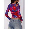 image:imagePRETTYGARDEN Womens Mesh Long Sleeve Spring Top 2026 Trendy Summer See Through Sheer Blouse Fitted Going Out Layering ShirtsFloral Navy Red