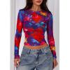 image:imagePRETTYGARDEN Womens Mesh Long Sleeve Spring Top 2026 Trendy Summer See Through Sheer Blouse Fitted Going Out Layering ShirtsFloral Navy Red