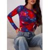 image:imagePRETTYGARDEN Womens Mesh Long Sleeve Spring Top 2026 Trendy Summer See Through Sheer Blouse Fitted Going Out Layering ShirtsFloral Navy Red
