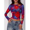 image:imagePRETTYGARDEN Womens Mesh Long Sleeve Spring Top 2026 Trendy Summer See Through Sheer Blouse Fitted Going Out Layering ShirtsFloral Navy Red