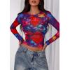 image:imagePRETTYGARDEN Womens Mesh Long Sleeve Spring Top 2026 Trendy Summer See Through Sheer Blouse Fitted Going Out Layering ShirtsFloral Navy Red
