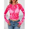 image:imagePRETTYGARDEN Womens Mesh Long Sleeve Spring Top 2026 Trendy Summer See Through Sheer Blouse Fitted Going Out Layering ShirtsFloral Rose Red