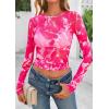 image:imagePRETTYGARDEN Womens Mesh Long Sleeve Spring Top 2026 Trendy Summer See Through Sheer Blouse Fitted Going Out Layering ShirtsFloral Rose Red
