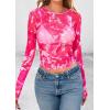 image:imagePRETTYGARDEN Womens Mesh Long Sleeve Spring Top 2026 Trendy Summer See Through Sheer Blouse Fitted Going Out Layering ShirtsFloral Rose Red