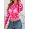 image:imagePRETTYGARDEN Womens Mesh Long Sleeve Spring Top 2026 Trendy Summer See Through Sheer Blouse Fitted Going Out Layering ShirtsFloral Rose Red