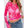 image:imagePRETTYGARDEN Womens Mesh Long Sleeve Spring Top 2026 Trendy Summer See Through Sheer Blouse Fitted Going Out Layering ShirtsFloral Rose Red