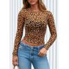image:imagePRETTYGARDEN Womens Mesh Long Sleeve Spring Top 2026 Trendy Summer See Through Sheer Blouse Fitted Going Out Layering ShirtsLeopard Brown