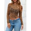 image:imagePRETTYGARDEN Womens Mesh Long Sleeve Spring Top 2026 Trendy Summer See Through Sheer Blouse Fitted Going Out Layering ShirtsLeopard Brown