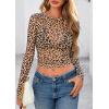image:imagePRETTYGARDEN Womens Mesh Long Sleeve Spring Top 2026 Trendy Summer See Through Sheer Blouse Fitted Going Out Layering ShirtsLeopard Khaki