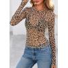 image:imagePRETTYGARDEN Womens Mesh Long Sleeve Spring Top 2026 Trendy Summer See Through Sheer Blouse Fitted Going Out Layering ShirtsLeopard Khaki