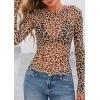 image:imagePRETTYGARDEN Womens Mesh Long Sleeve Spring Top 2026 Trendy Summer See Through Sheer Blouse Fitted Going Out Layering ShirtsLeopard Khaki