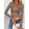 image:imagePRETTYGARDEN Womens Mesh Long Sleeve Spring Top 2026 Trendy Summer See Through Sheer Blouse Fitted Going Out Layering ShirtsLeopard Khaki