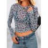 image:imagePRETTYGARDEN Womens Mesh Long Sleeve Spring Top 2026 Trendy Summer See Through Sheer Blouse Fitted Going Out Layering ShirtsLeopard Light Blue