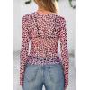 image:imagePRETTYGARDEN Womens Mesh Long Sleeve Spring Top 2026 Trendy Summer See Through Sheer Blouse Fitted Going Out Layering ShirtsLeopard Pink