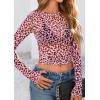 image:imagePRETTYGARDEN Womens Mesh Long Sleeve Spring Top 2026 Trendy Summer See Through Sheer Blouse Fitted Going Out Layering ShirtsLeopard Pink