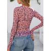 image:imagePRETTYGARDEN Womens Mesh Long Sleeve Spring Top 2026 Trendy Summer See Through Sheer Blouse Fitted Going Out Layering ShirtsLeopard Pink