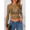 image:imagePRETTYGARDEN Womens Mesh Long Sleeve Spring Top 2026 Trendy Summer See Through Sheer Blouse Fitted Going Out Layering ShirtsLeopard Yellow
