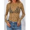 image:imagePRETTYGARDEN Womens Mesh Long Sleeve Spring Top 2026 Trendy Summer See Through Sheer Blouse Fitted Going Out Layering ShirtsLeopard Yellow