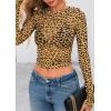 image:imagePRETTYGARDEN Womens Mesh Long Sleeve Spring Top 2026 Trendy Summer See Through Sheer Blouse Fitted Going Out Layering ShirtsLeopard Yellow