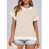image:imagePRETTYGARDEN Womens Short Sleeve Sweater Spring Summer 2026 Round Neck Striped Pullover Cap Sleeve Knit Sweater Vest TopsApricot